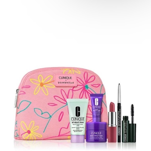 7 pice Clinique Floral Makeup Bag Set - Picture 1 of 5